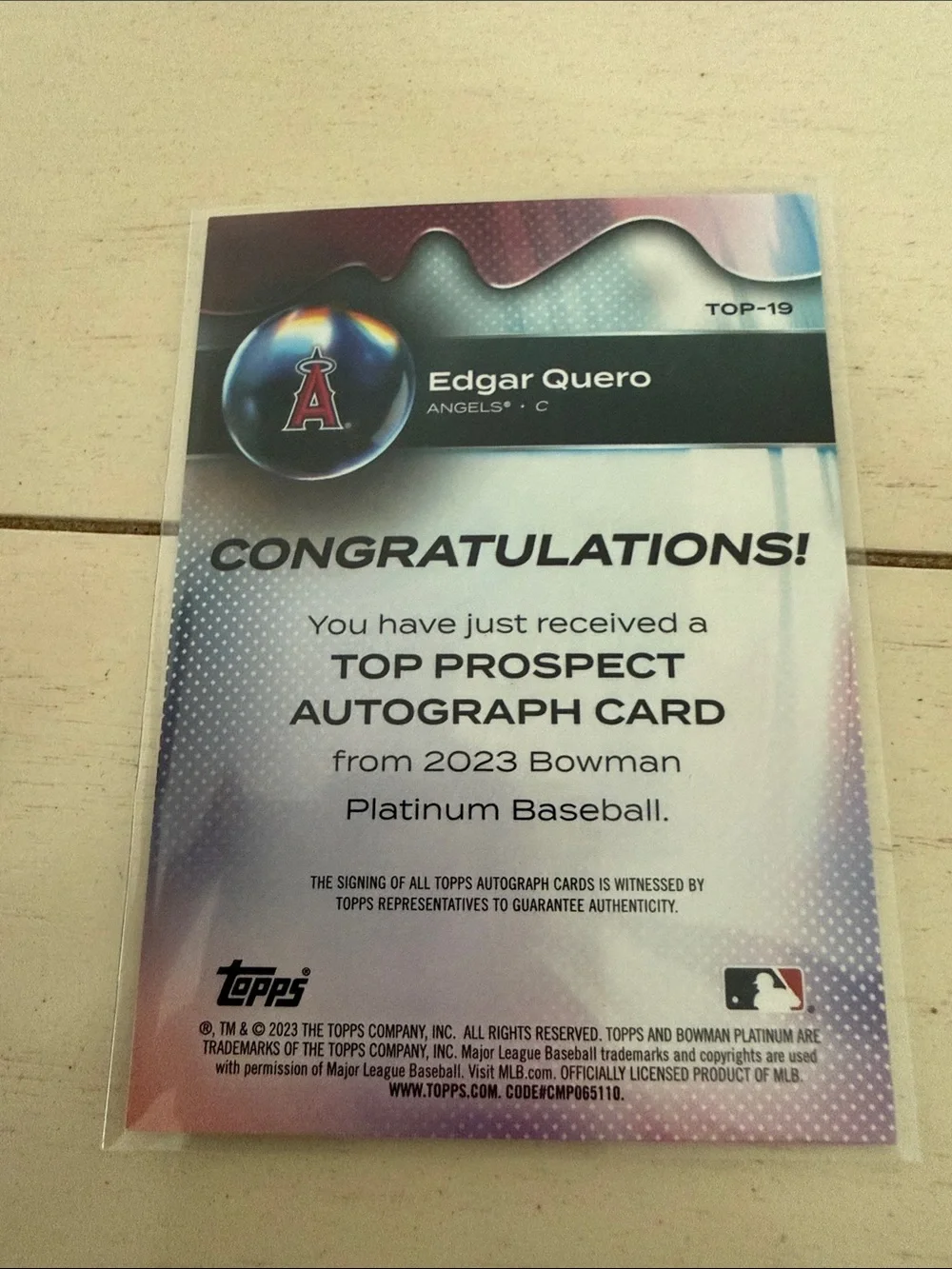 2023 Bowman Platinum Top Prospects Autograph Green Edgar Quero RC AUTO